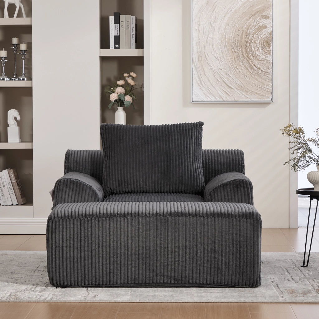 OKWISH Poltrona con Poggiapiedi, Seduta Profonda con Tasche Laterali, Design Minimalista, Velluto a Coste Grigio Scuro