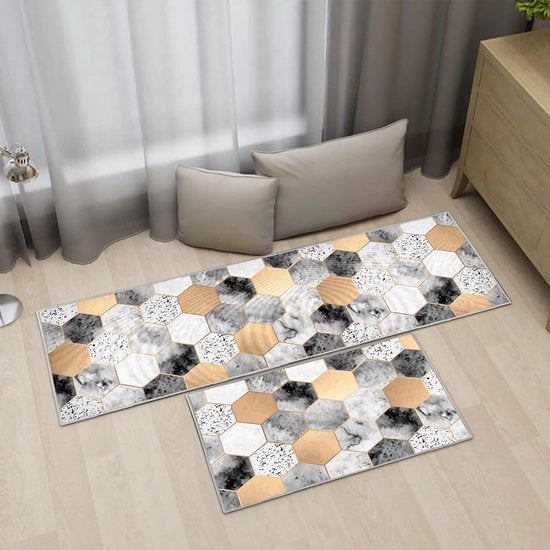 Tapijti per cucina, 2 pezzi, vintage, antiscivolo, lavabile, pantofole per cucina resistenti al caldo, pantofole per bagno/soggiorno, ingresso (B, 40 x 60 + 40 x