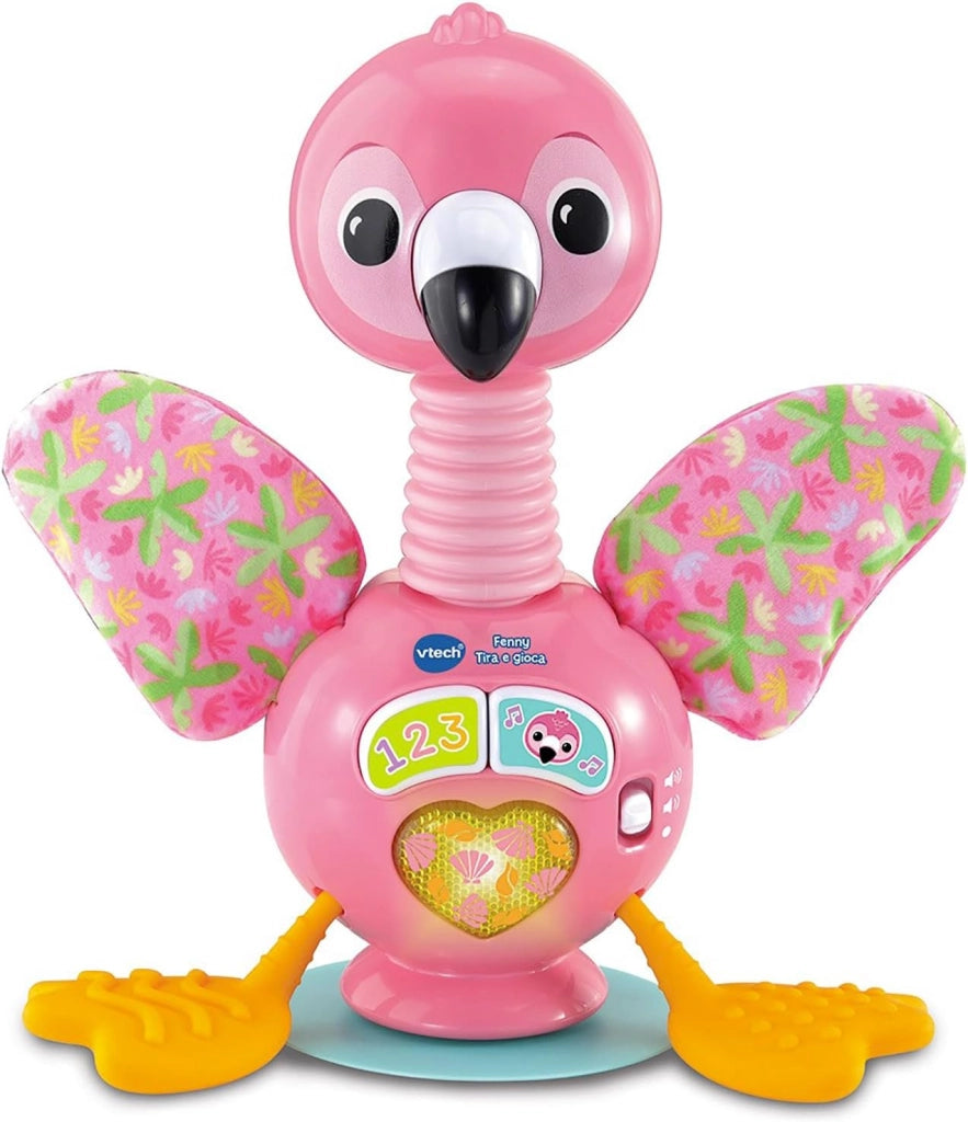 VTech Fenny, Tira e Gioca, Fenicottero Interattivo Sensoriale con Luci e Suoni per Bambini, Gioco Neonato Sensoriale con