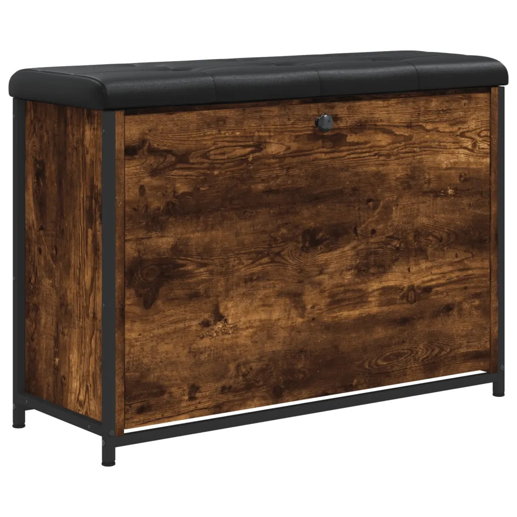 Panca Portascarpe-Sgabello-Panca Scarpiera Cassetto Ribaltabile Rovere Fumo 82x32x56cm