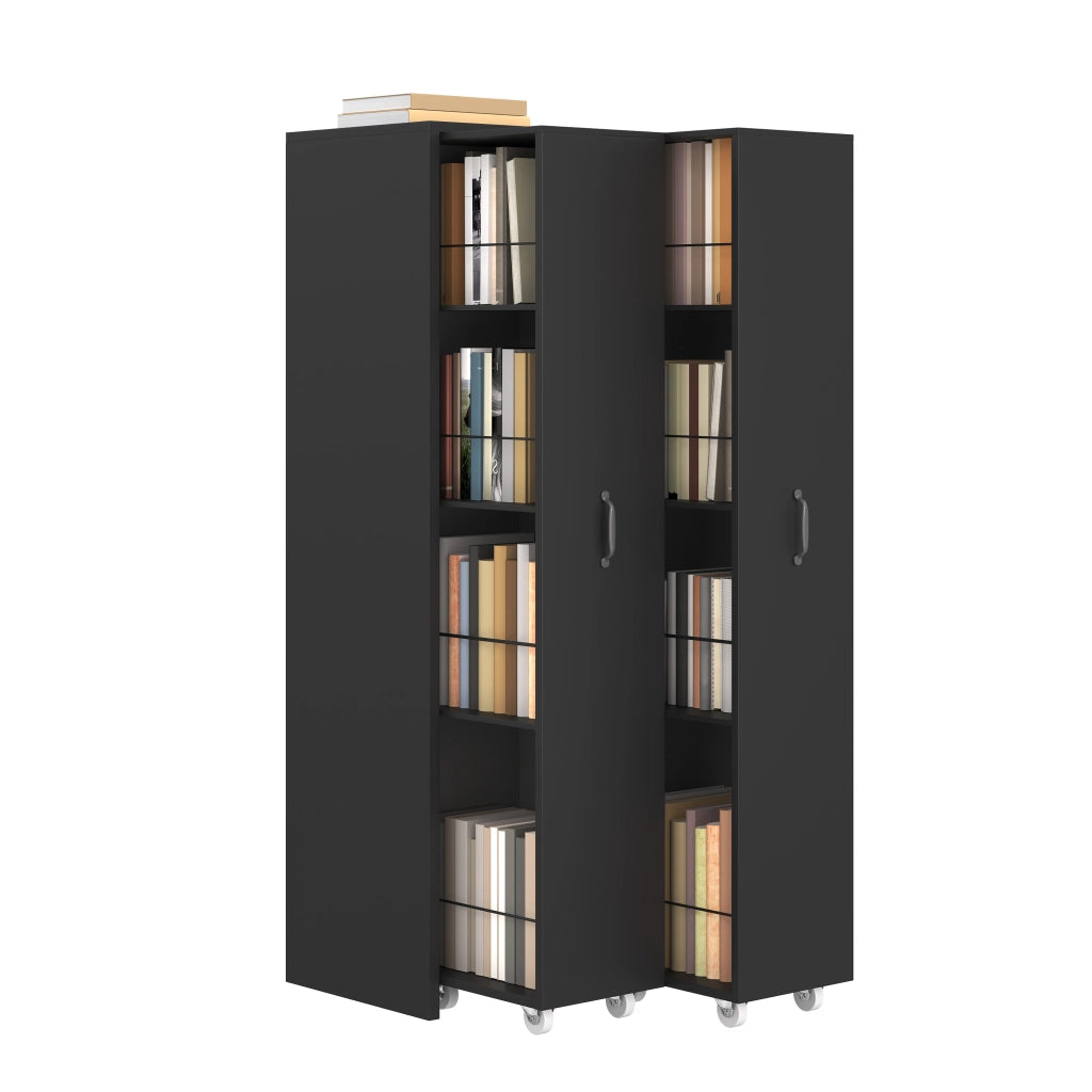 Libreria su ruote con 4 ripiani e moduli reversibili - per soggiorno - nera - 51.5×41×158 cm