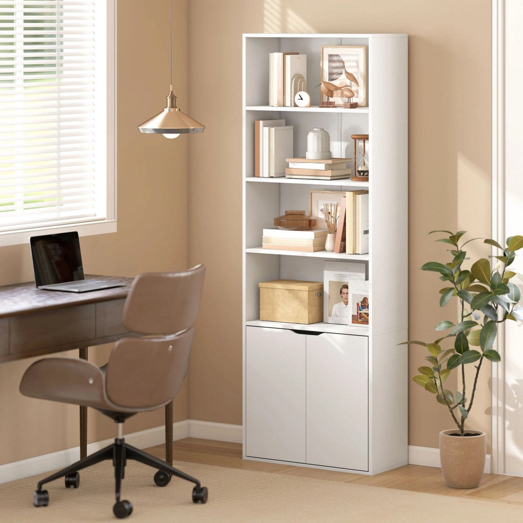 Libreria 4 Ripiani con Ante ¨C zephmum ¨C 59x29x180 Bianco Legno