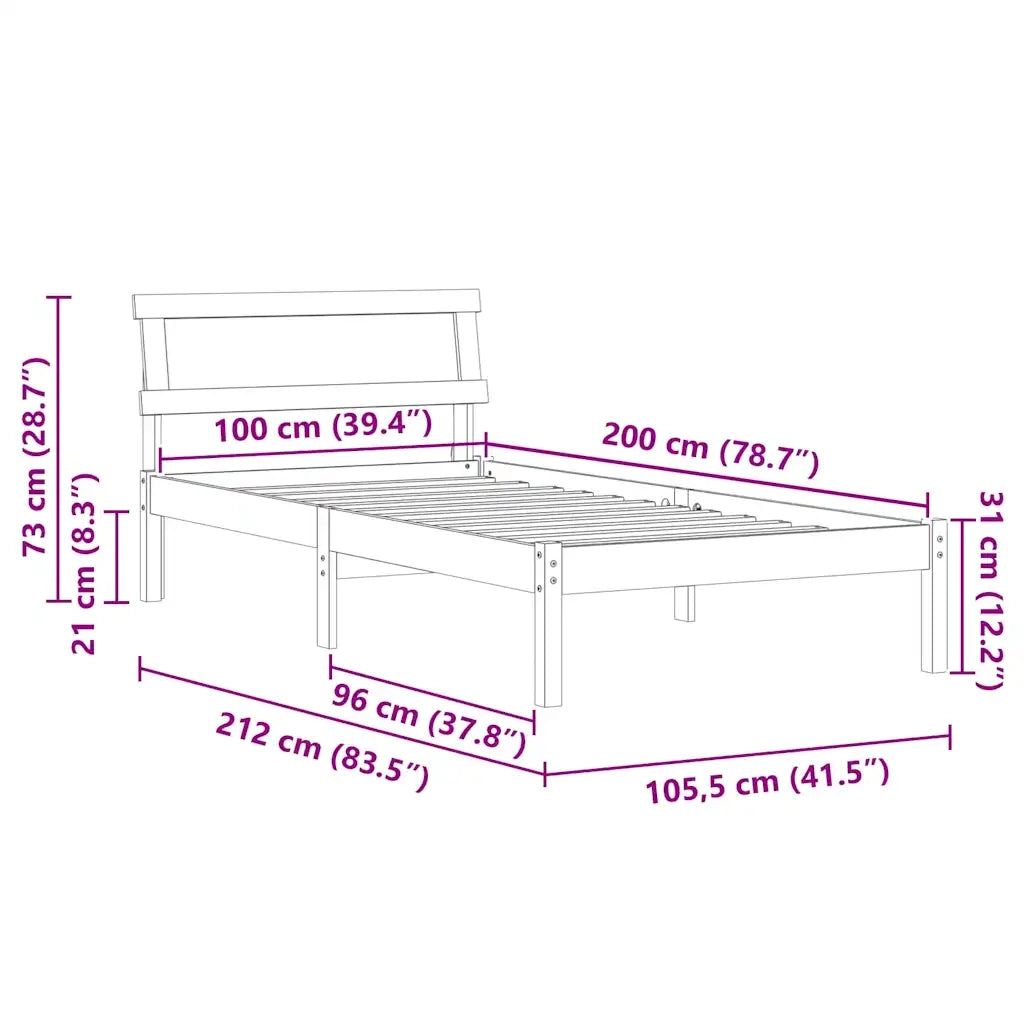 vidaXL Struttura del letto Bianco 100 x 200 cm Legno di pino massello