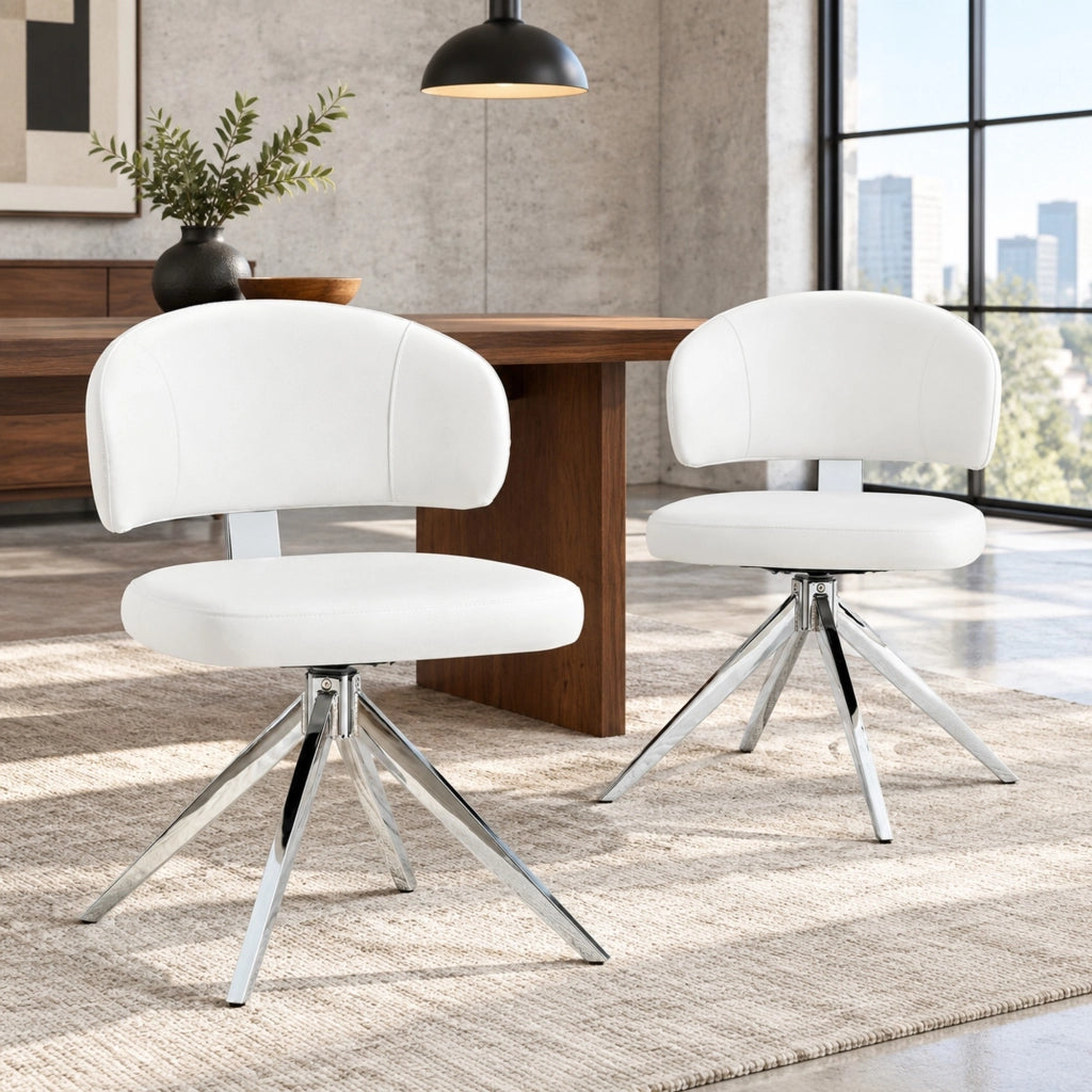 Set 2 sedie da pranzo girevoli a 360° in PU bianco HAVRYA