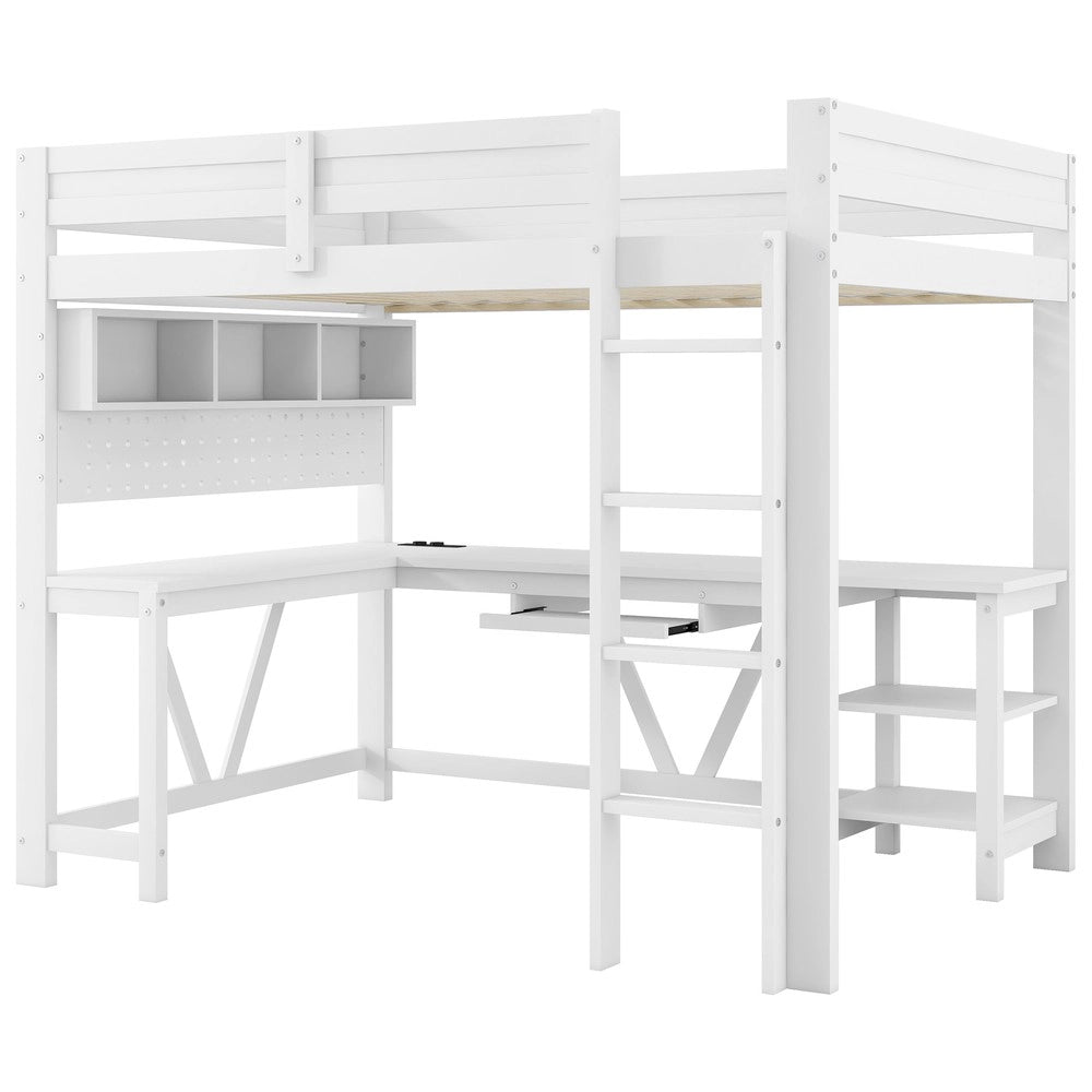 Letto a Soppalco Gaming in Legno con Scrivania e LED ¨C MINIMAL ¨C Bianco 90x200