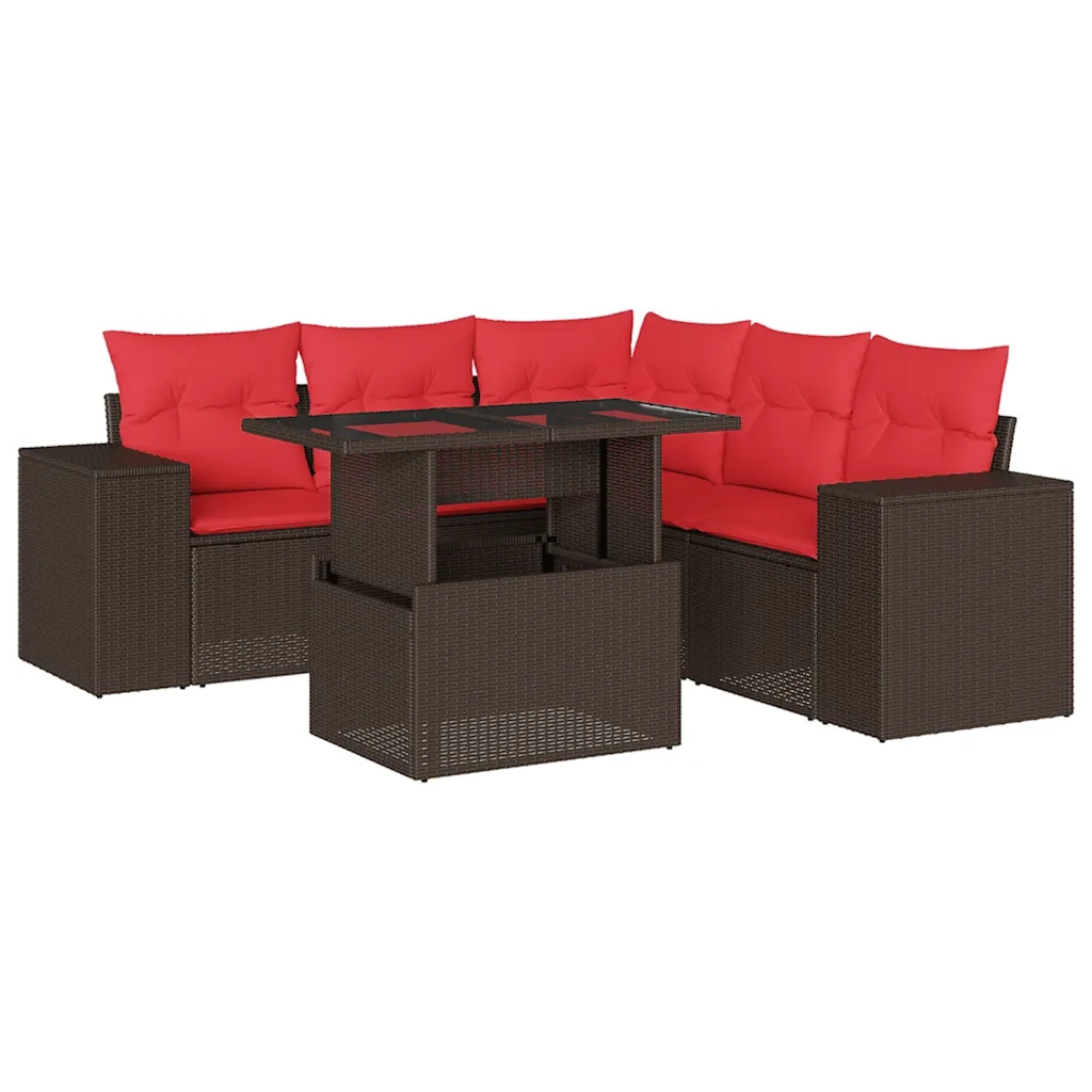 Set Divani da Giardino 6 pz con Cuscini Marrone in Polyrattan 3269164