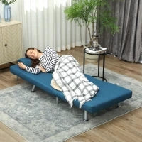 Poltrona Pieghevole con Funzione Letto, Poltrona Relax in Lino, Schienale Regolabile, 75 x 70 x 75 cm, Blu