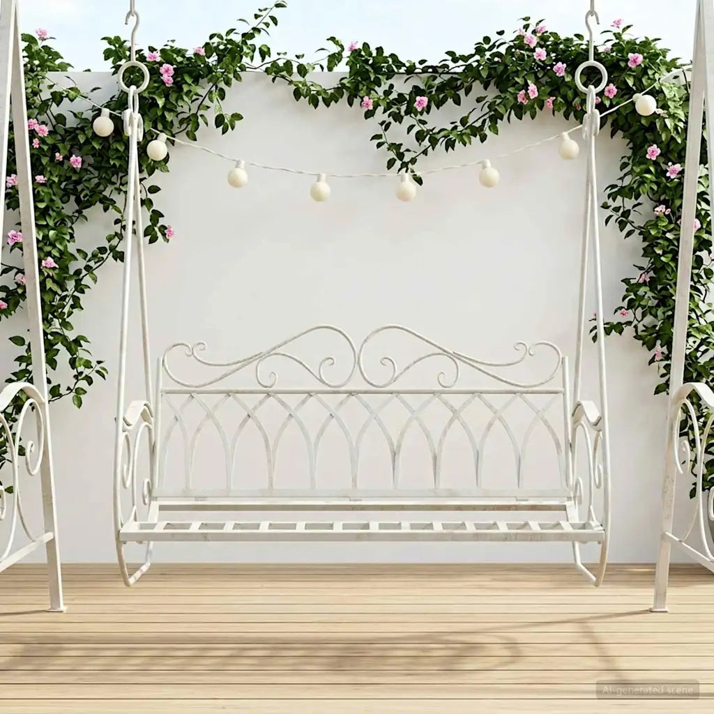 Panchina a Dondolo Acciaio 112 x 60 x 126,5 cm Bianco Antico