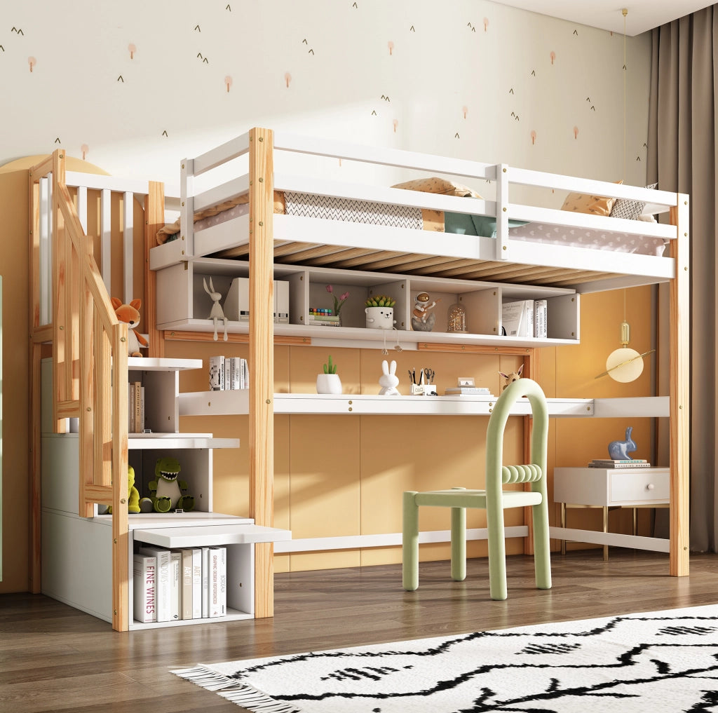 Letto a soppalco per bambini 90x200 cm bianco e rovere
