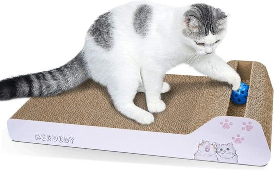 Gatto da caccia, cuscino inclinato per gatti Letto trasportabile in cartone con giocattolo a pallamano Catnip (45 x 24 x 8,5 cm, cartone superiore e costruzione)
