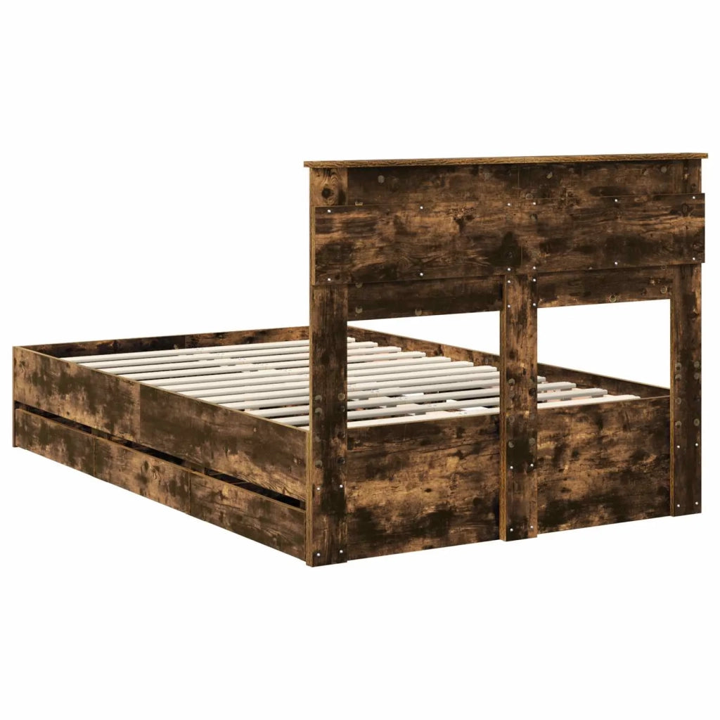 Letto matrimoniale | Letto per adulti | Struttura del letto con cassetto Rovere fum¨¦ 120 x 190 cm