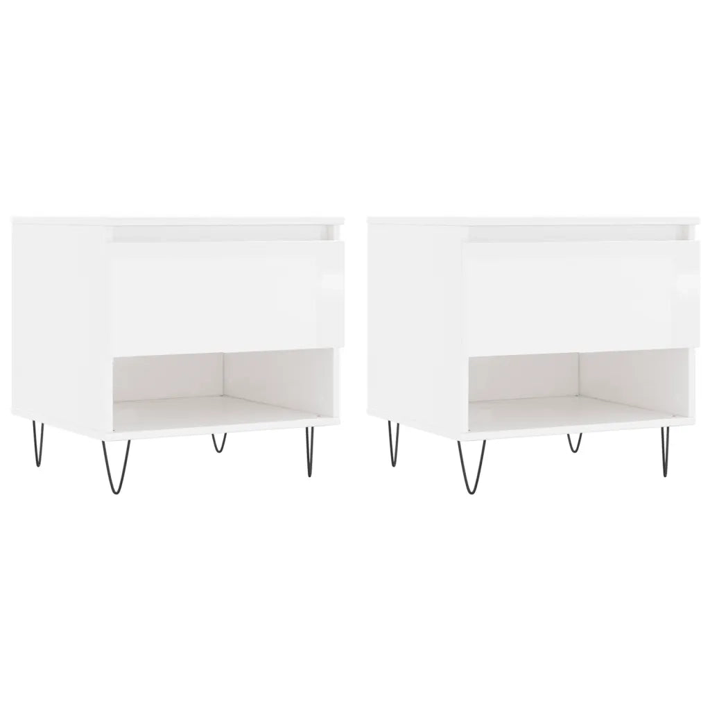 2 pz Tavolini salotto | Tavolino da caff¨¨ | Tavolino da Soggiorno Bianco Lucido 50x46x50cm Legno Multistrato
