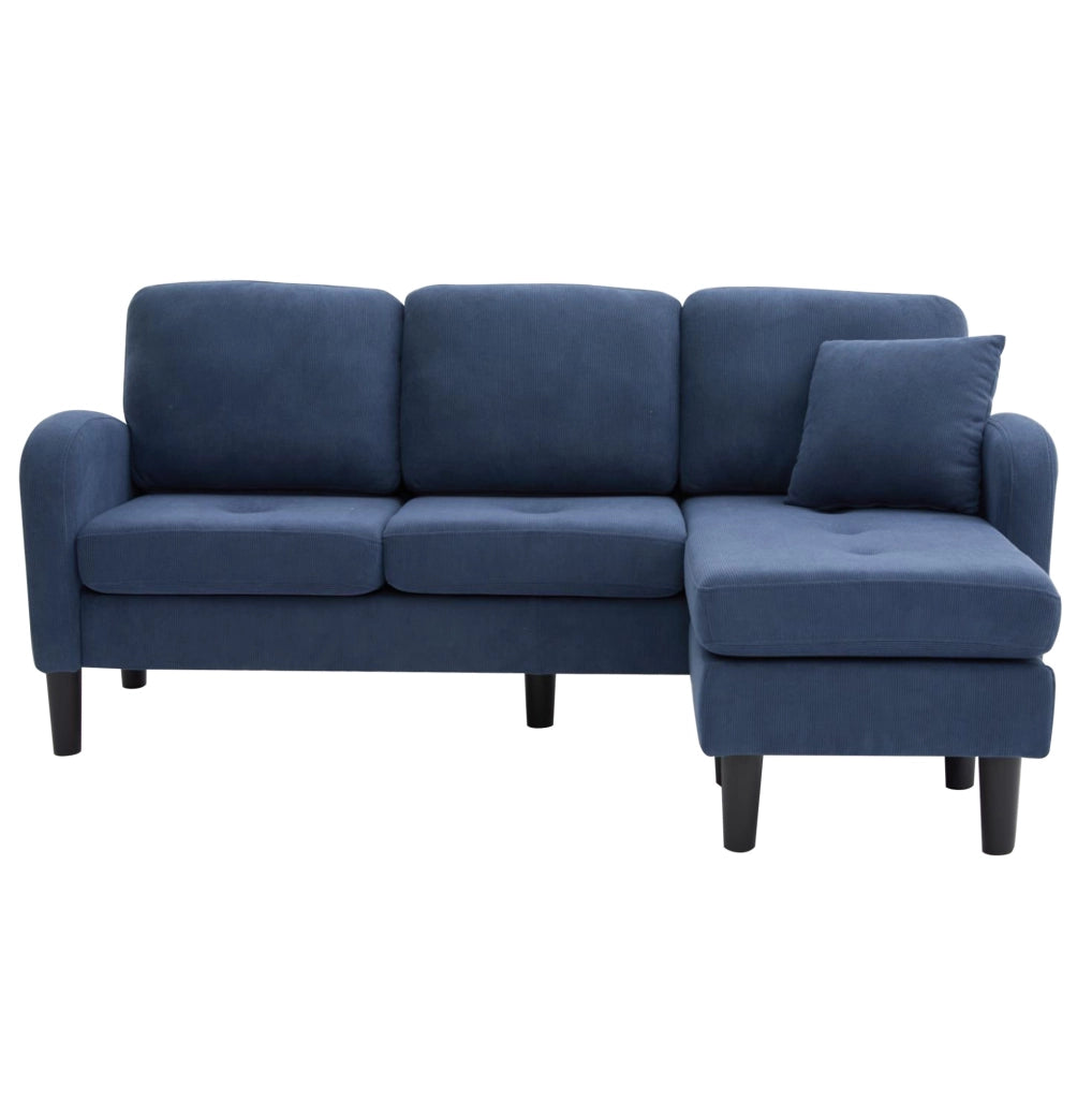 Divano angolare modulare blu, 3 posti, con chaise longue
