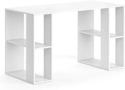 Scrivania con ripiani Arian, Bianco, 130 x 60 cm, con vani portaoggetti laterali aperti per spazio aggiuntivo