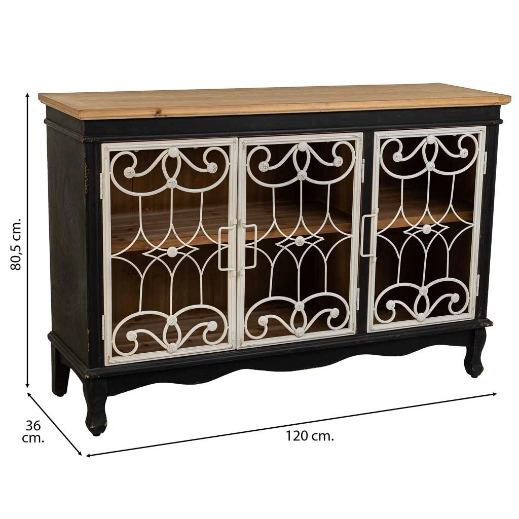 Credenza in legno e metallo nero 120x36x80,5h