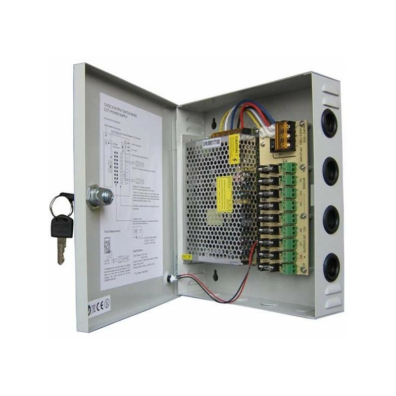 Box Trasformatore Alimentatore Stabilizzato 9 Ch 10a Canali Uscite Centralina x Telecamere Antifurto Allarme