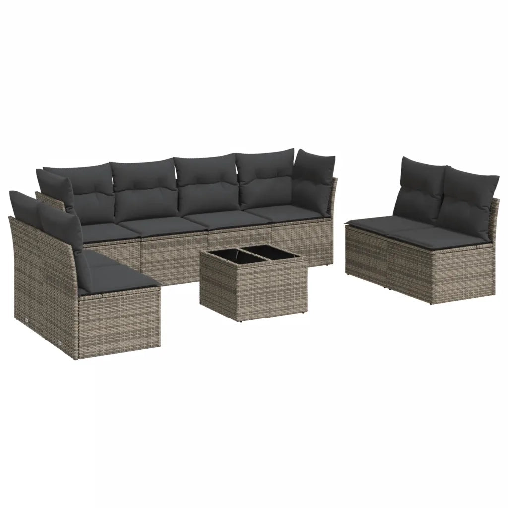 Set Divano da Giardino 9 pz con Cuscini Grigio in Polyrattan 3217460