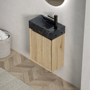 LAVABO bagno integrato in marmo nero e rovere bianco, compatto