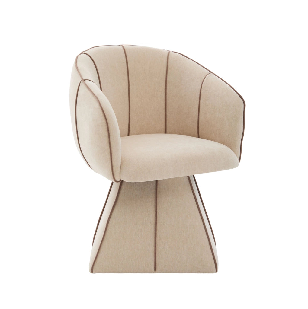 Poltrona girevole in chenille color cammello