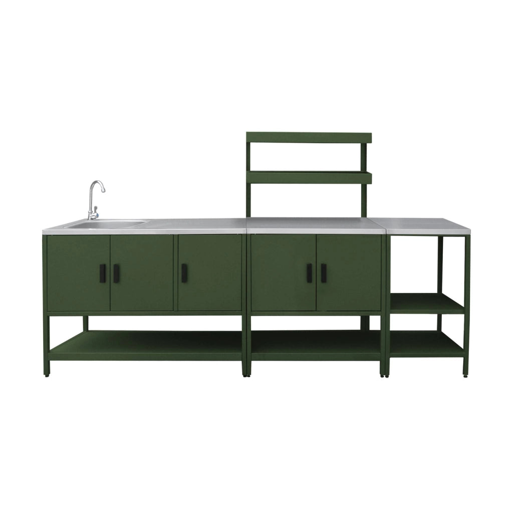 Cucina da esterno, 3 moduli in acciaio inox, verde