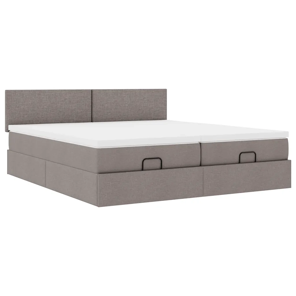 Struttura Letto Pouf con Materassi Tortora 200x200 cm Tessuto 3311984