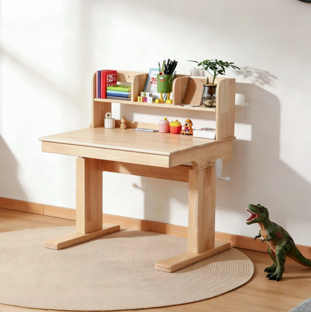 Scrivania per bambini 92.2x60x89 cm regolabile in altezza con piano inclinabile; legno naturale