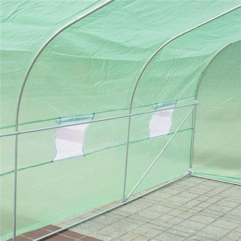 SERRA DA GIARDINO CON TETTO SPIOVENTE IN PE E TUBI D'ACCIAIO VERDE SCURO 4.5X3X2M