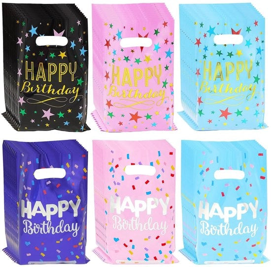 Tasche di Regalo in Plastica a Maniglie - 60 pezzi - Colorati - Accessori per Bambini - Regalo per Compleanni - Regali per Matrimonio - Tazze per Feste