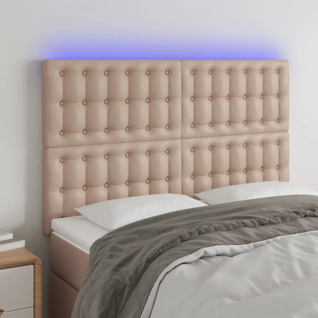 Testiera a LED-Testata con LED cappuccino 144x5x118/128 cm in Similpelle