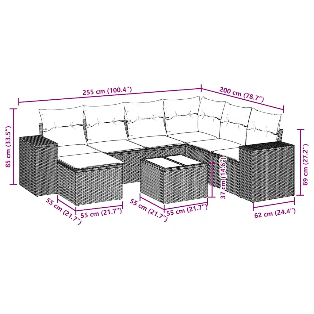 Set Divani da Giardino 8 pz con Cuscini Marrone in Polyrattan 3222912