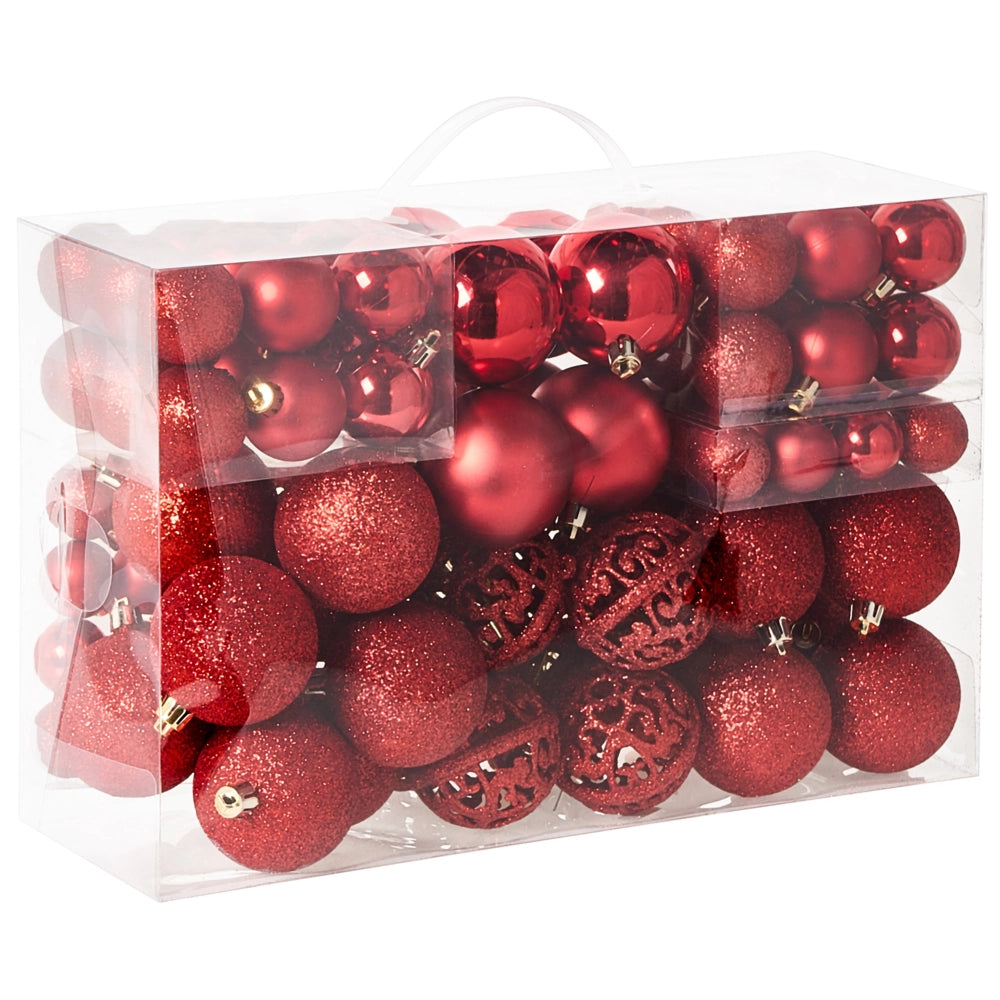 Set di 100 palle di Natale in plastica rosso appese all'albero di Natale in stile tradizionale e moderno Palle di Natale