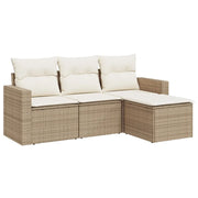Set Divano da Giardino 4 pz | Set Salotto da Giardino con Cuscini Beige in Polyrattan