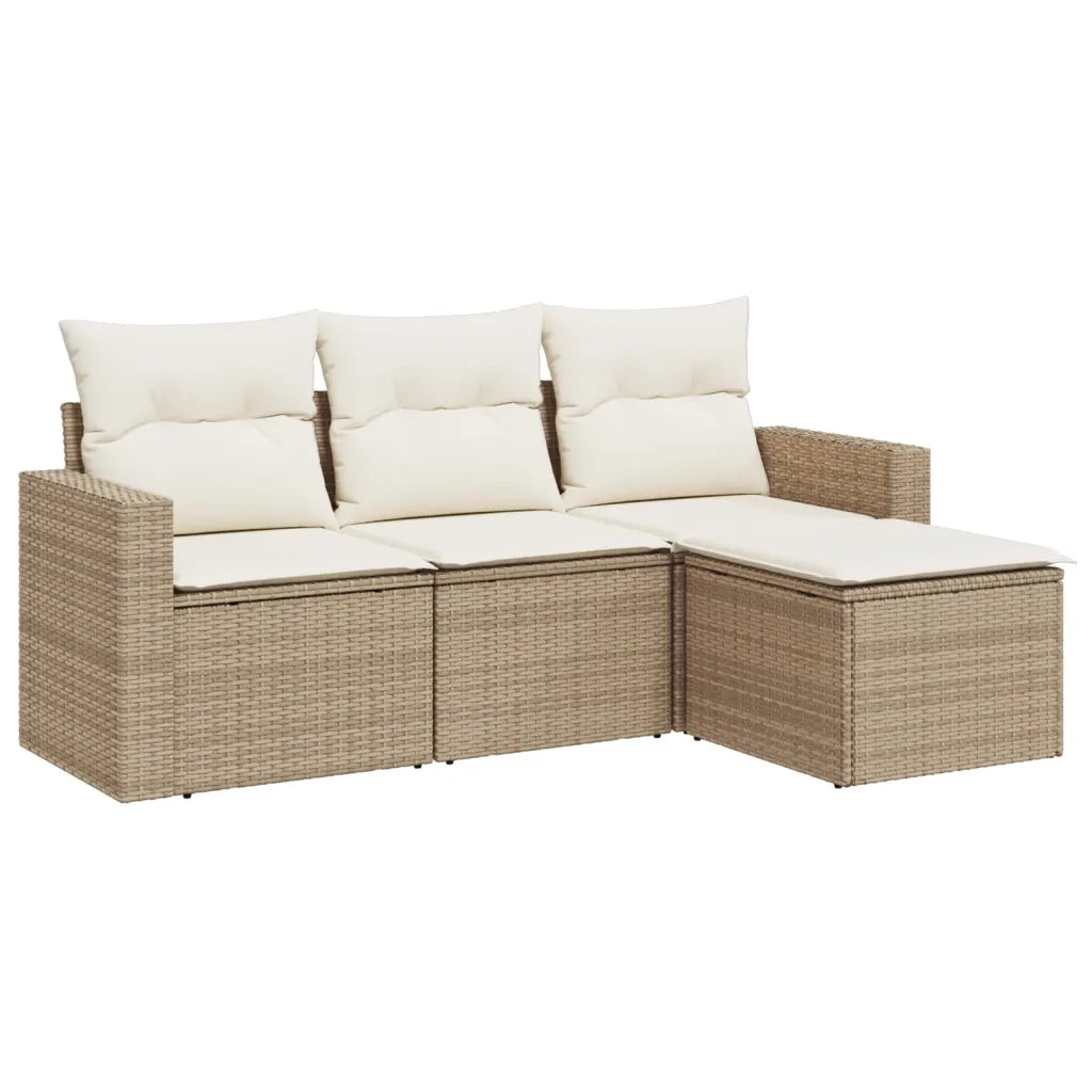 Set Divano da Giardino 4 pz | Set Salotto da Giardino con Cuscini Beige in Polyrattan