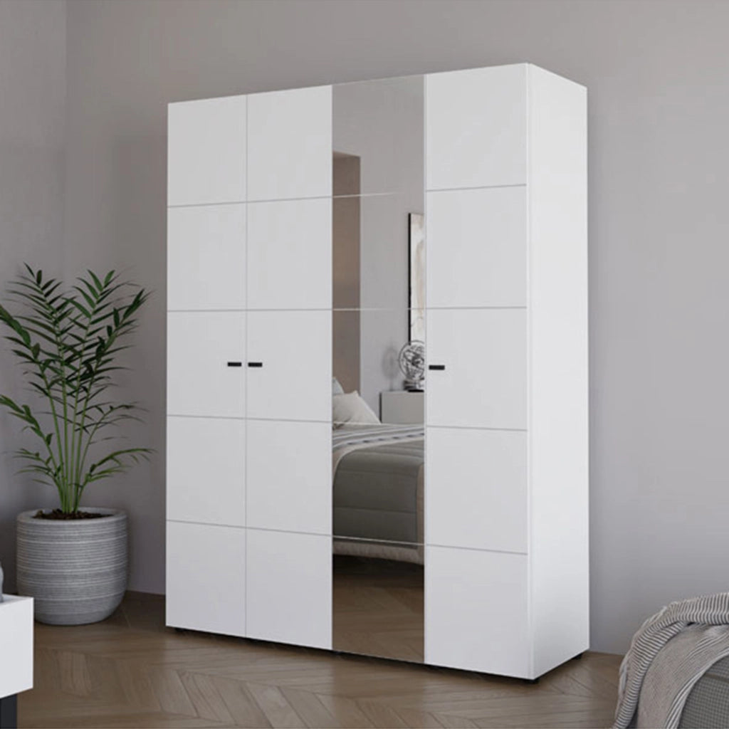 Armadio Camera da Letto Ifrane, Guardaroba Grande Appendiabiti, 155x208h cm Bianco Opaco