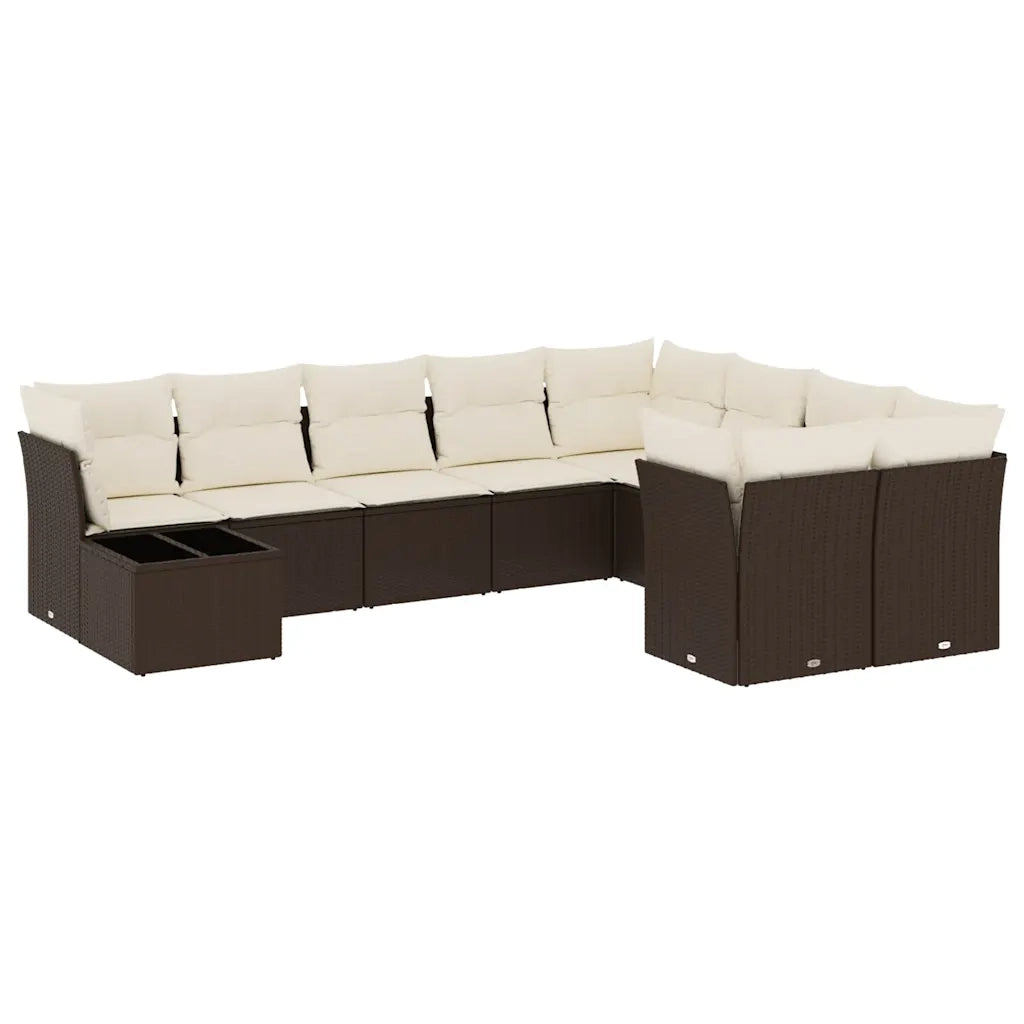 Set Divani da Giardino 10pz con Cuscini in Polyrattan Marrone 3250032