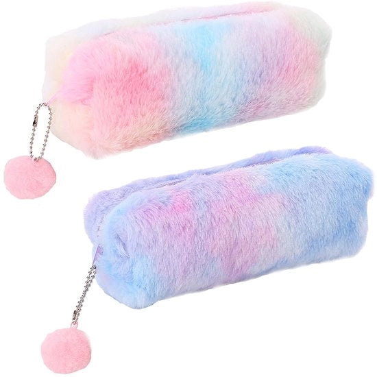 Set di Custodia Rigida a 2 Pezzi - Pochette morbida - Grande Capacità - Rosa/Blu - Disegno Arcobaleno - Dimensioni 19 x 3 x 7 cm