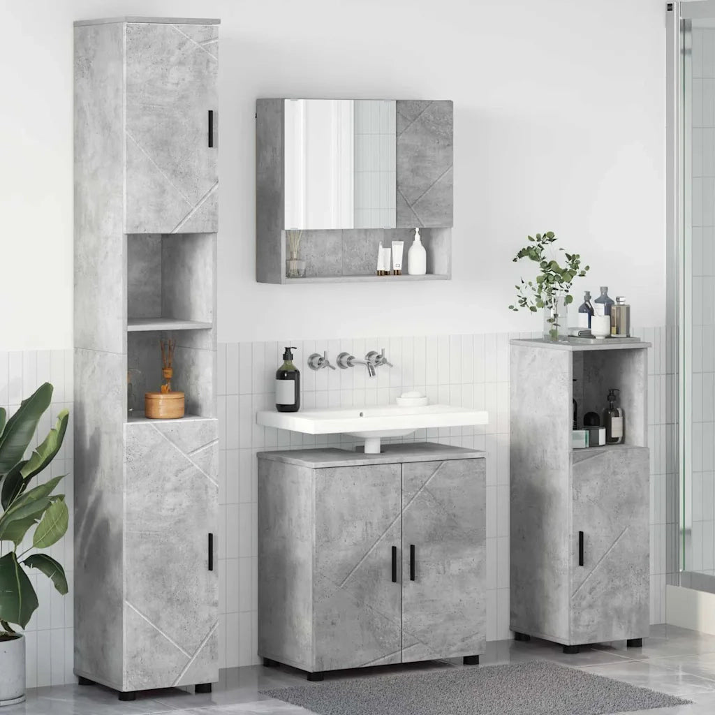 Set di mobili per il bagno con porta 4 pcs Grigio cemento