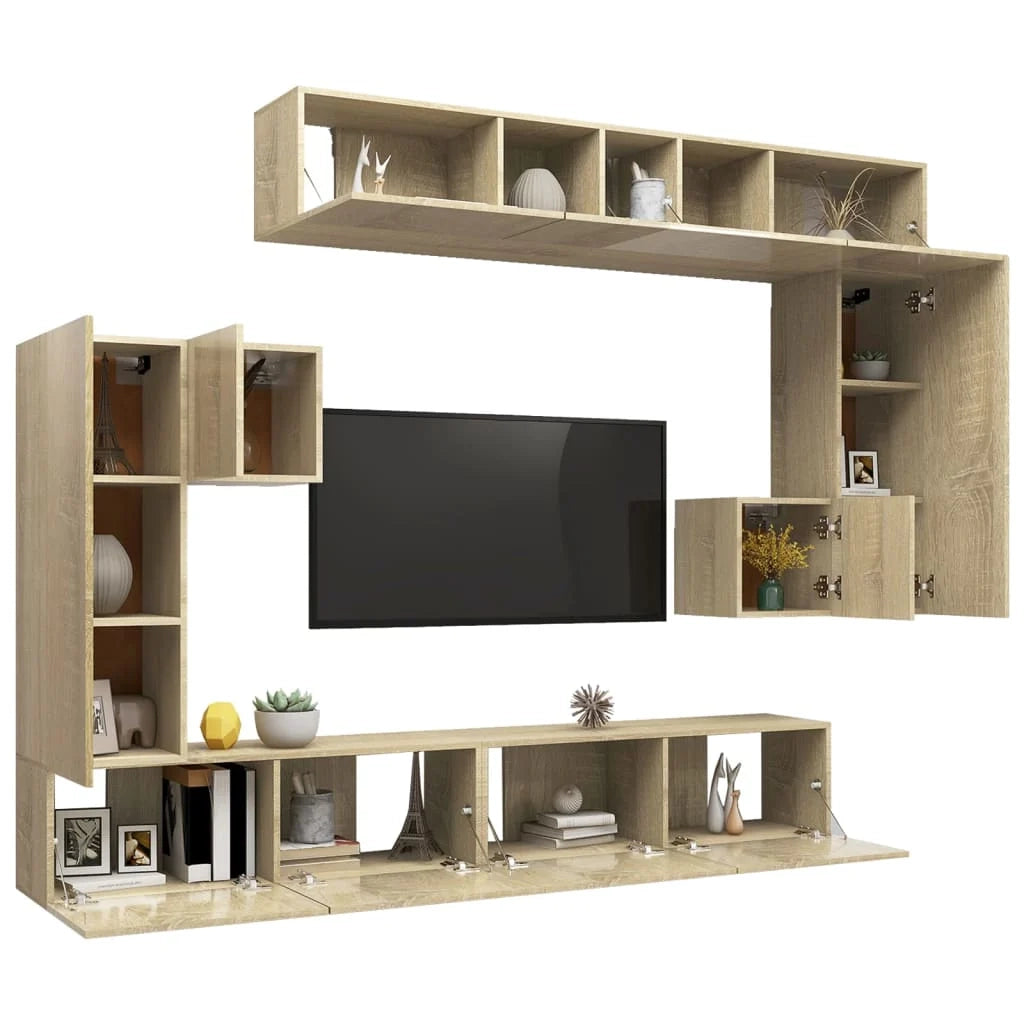 Set di mobili mobile credenza TV televisione soggiorno camera da letto soggiorno 8 pezzi rovere Sonoma multistrato marrone 02_0025314