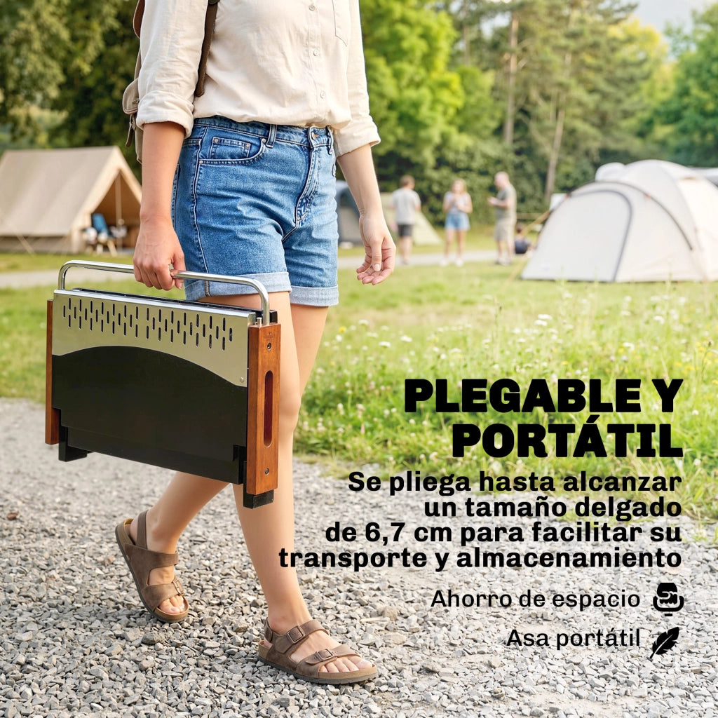 Barbecue a Carbone Pieghevole Portatile ¨C zephmum ¨C Nero 50.5x34x33 cm con Vassoio Estraibile