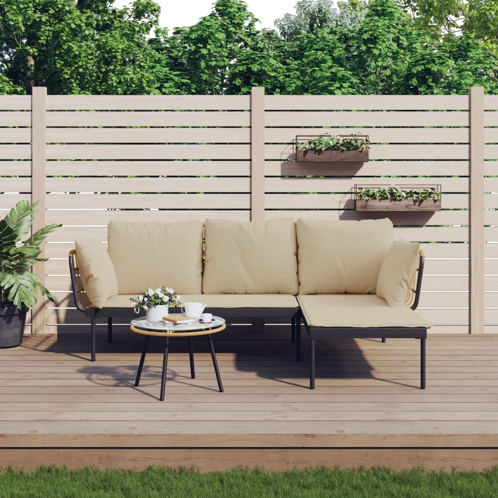 Set Salotto da Giardino 3 pz con Cuscini Beige in Polyrattan 364108