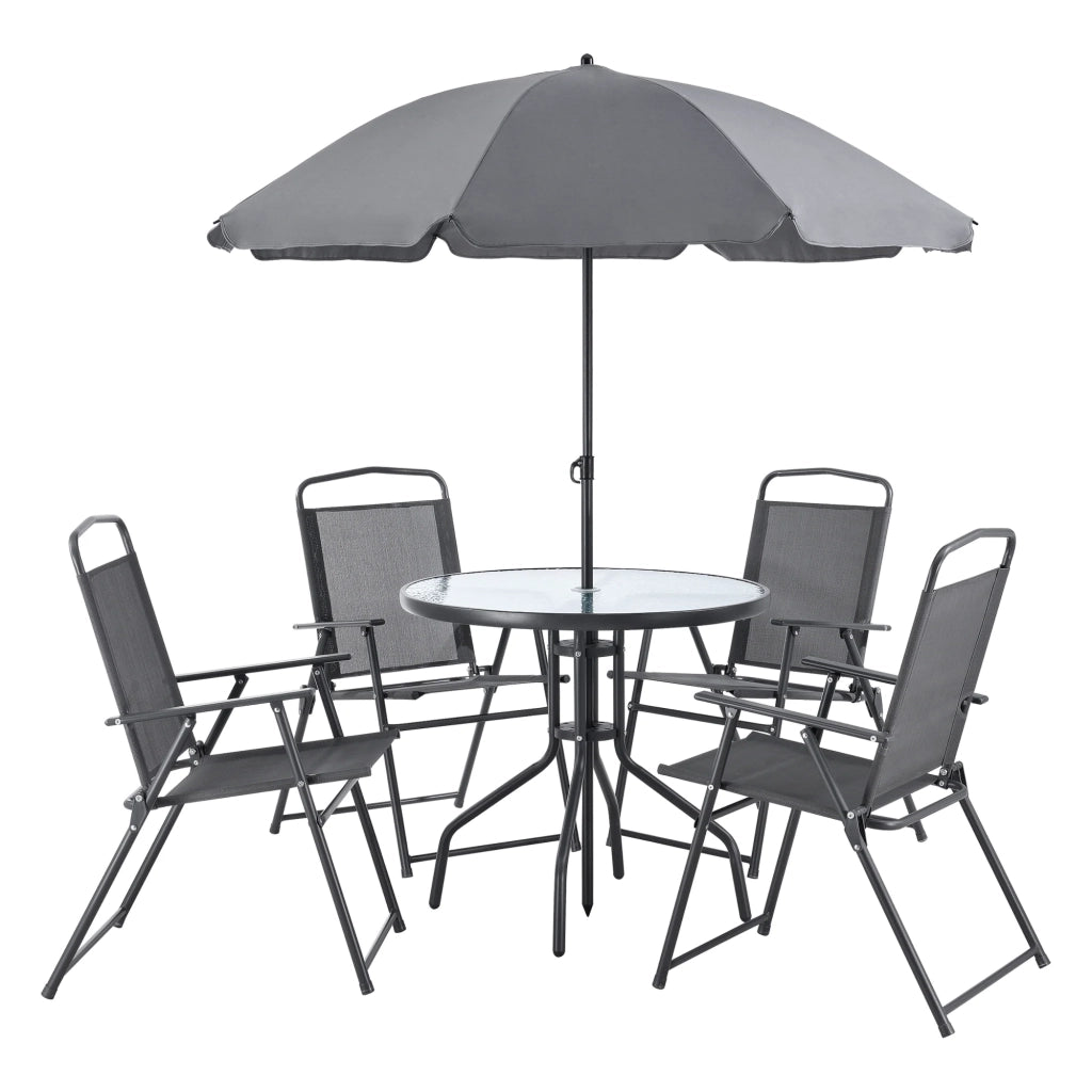Set di mobili da giardino a 4 posti con ombrellone in vetro nero e grigio scuro 03_0008239