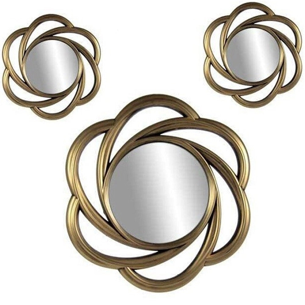 Trade Shop - Set 3 Specchi Parete Decorativi Oro Anticato Libera Installazione 20-35cm 836855 -