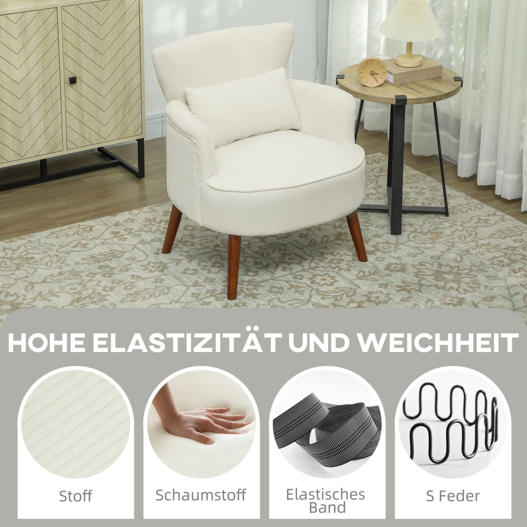 Poltrona imbottita con braccioli e cuscino lombare ¨C zephmum ¨C crema, tessuto, gambe in legno