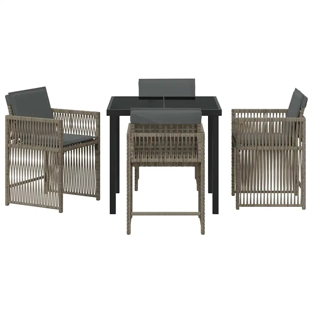 Set da Pranzo per Giardino 5 pcs Grigio polyrattan