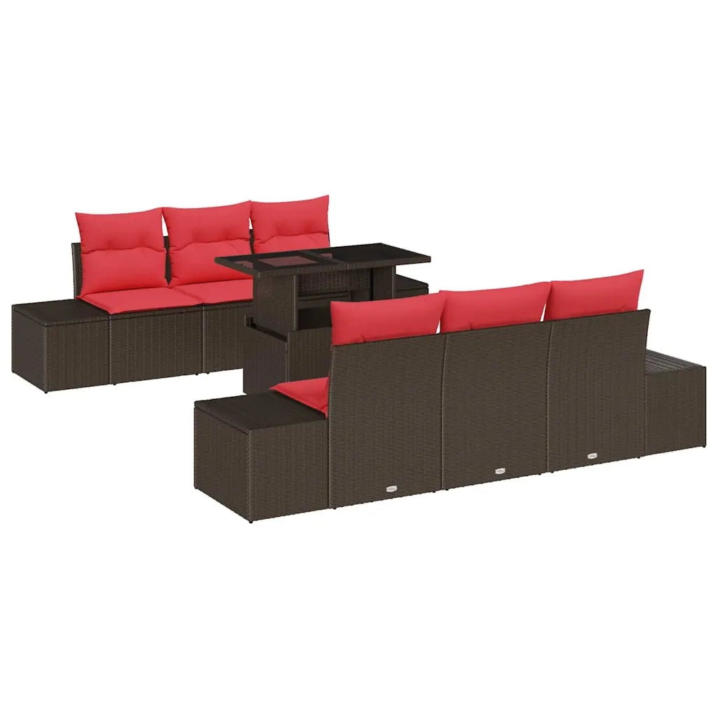 Set Divano da Giardino 7 pz 6-Numero di posti Marrone e Rosso 3357847