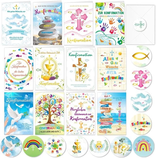 Set di Carte di Auguri per Conferma - Set di Carte di Auguri - Buste - Set di Carte di Auguri Bianche - Set di Carte di Ringraziamento - Set di Carte di Auguri per Compleanni - Cartoline