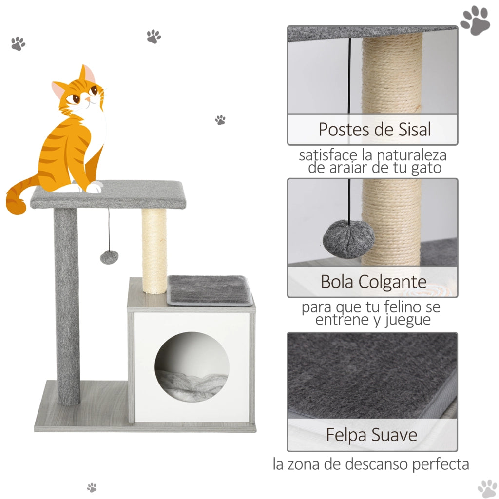 Albero tiragraffi per gatti 3 livelli con piattaforme e cuscini ¨C zephmum ¨C 59x39x62 cm grigio