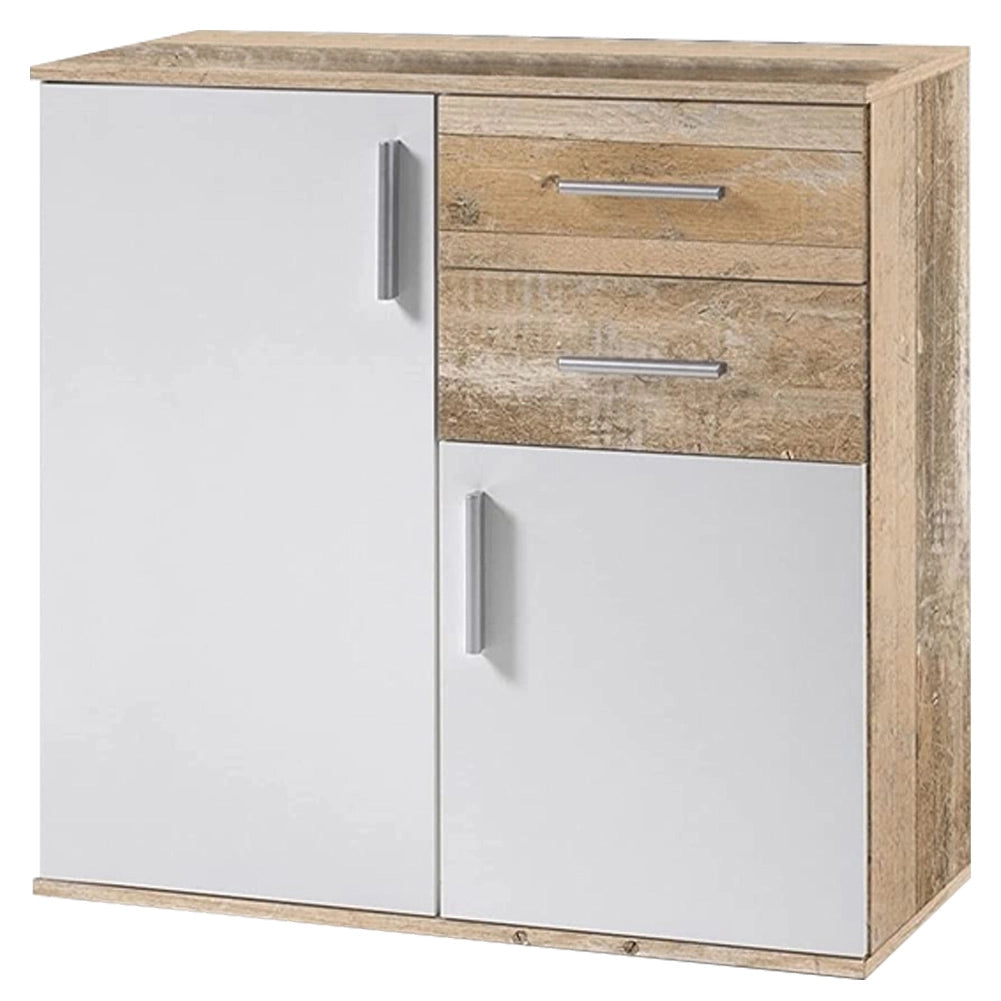 Mobile Cassettiera Moderna 2 Porte 2 Cassetti Design Minimal Bianco Quercia 82cm