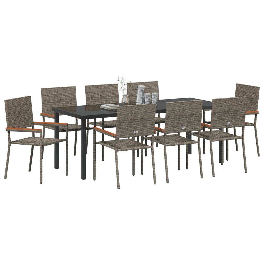 Set da Pranzo Giardino 9 Pezzi Grigio Polyrattan