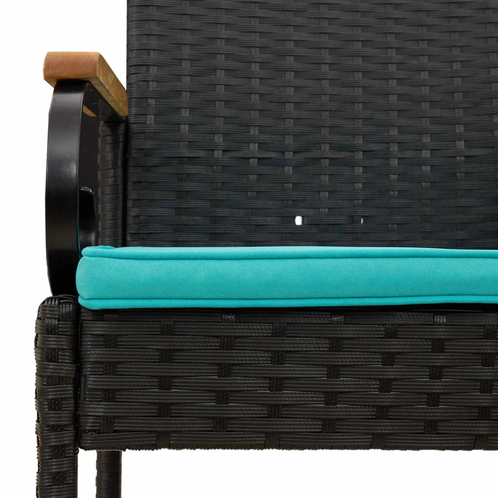Sedie da giardino 2 pcs Nero e Turchese Polyrattan e acacia